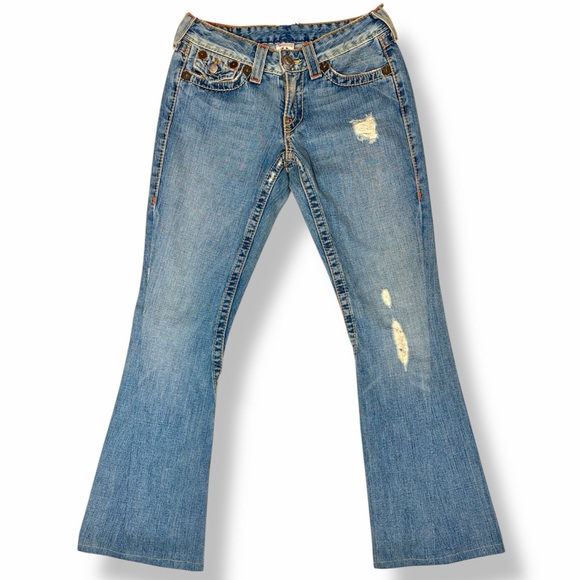 True Religion Joey Big T Y2K Low Rise Flare Jeans Size 28 - Picture 2 of 10